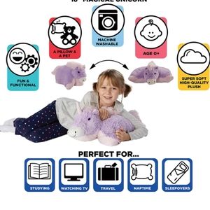 Magical UNICORN Pastel Purple and pink plush travel size pillow pet.